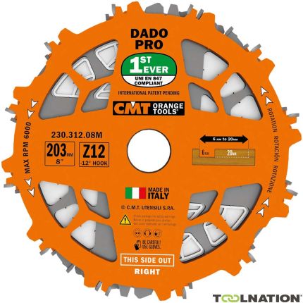 CMT 230.312.08M Verstelbare Groefzaag DADO 203 x 30 x 12T  - 1