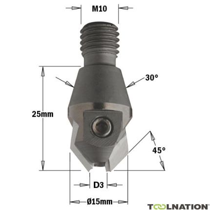 CMT 351.030.11 Verzinker met schroefdraad aanluisting 30° 3mm, schacht M10, rechts - 1