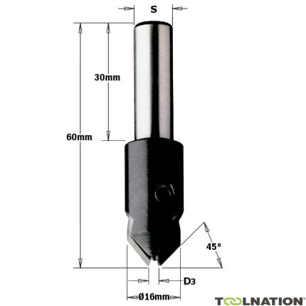 CMT 521.040.11 Verzinker rechts 16mm, schacht 10 x 30 D3: 4mm - 1