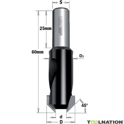 CMT 521.312.11 Verzinker rechts 12mm, schacht 8mm, D3: 3mm - 1