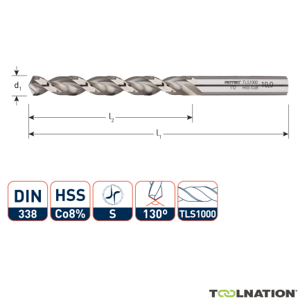 Rotec 112.0450 HSS-E spiraalboor, DIN338, type TLS1000, Ø4,5 - 1