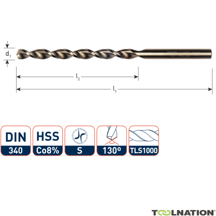 Rotec 152.0300 HSS-E spiraalboor, DIN 340, type TLS1000, Ø3,0 - 1