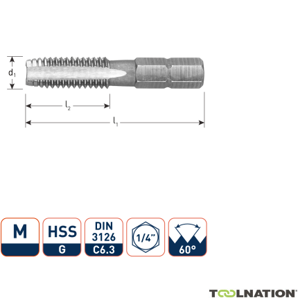 Rotec 317.0800 HSS Tap-bit 1/4 M8 x 1,25 - 1