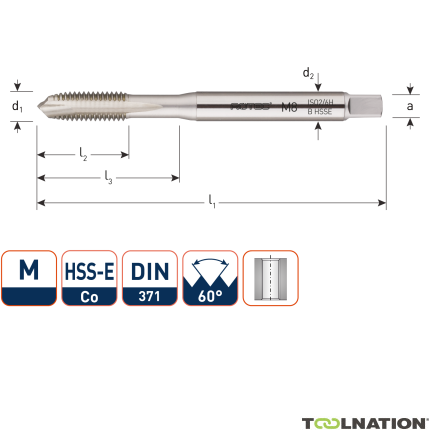 Rotec 320.0800B HSS-E OPTI-LINE machinetap DL DIN 371B M 8x1,25 - 1