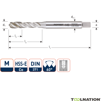 Rotec 320.0500C HSS-E OPTI-LINE machinetap BL DIN 371C/35° M 5x0,8 - 1