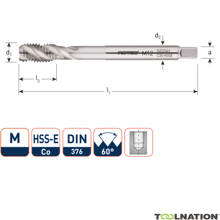 Rotec 321.2200C HSS-E OPTI-LINE machinetap BL DIN 376C/35° M22x2,5 - 1