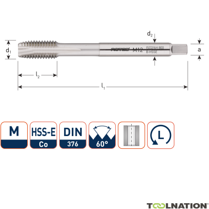 Rotec 330.1400L HSS-E 800 machinetap DL DIN 376B M14x2,0 Links - 1