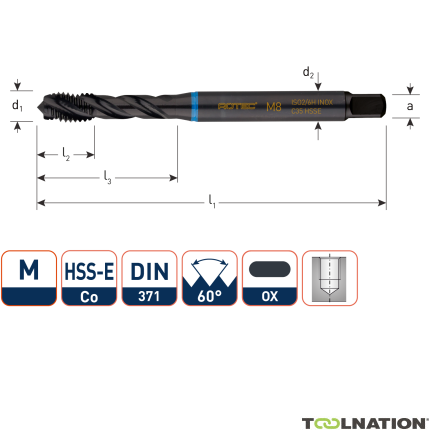Rotec 331.0300C HSS-E INOX machinetap BL DIN 371C/40° M 3x0,5 VAP - 1