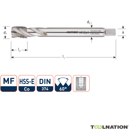 Rotec 335.1210C HSS-E 800 machinetap BL DIN 374C/40° MF12x1,0 - 1