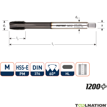 Rotec 336.1400 HSS-E PM 1200+ machinetap DL DIN 376B M14x2,0 - 1