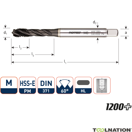 Rotec 336.0400C HSS-E PM 1200+ machinetap BL DIN 371C/45° M 4x0,7 - 1