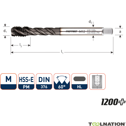 Rotec 336.1800C HSS-E PM 1200+ machinetap BL DIN 376C/45° M18x2,5 - 1