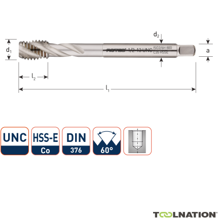 Rotec 338.0260C HSSE 800 M.Tap /35° UNC 5/8-11 Blind - 1