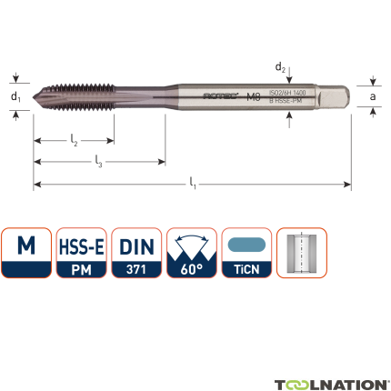 Rotec 347.1000 HSSE-PM 1400 Machinetap DIN 371C M10 TiCN - 1