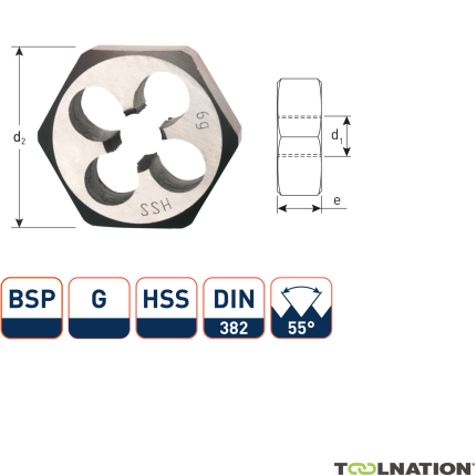 Rotec 377.0125 HSS Zeskante Snijmoeren DIN 382 BSP G 1/8-28 - 1