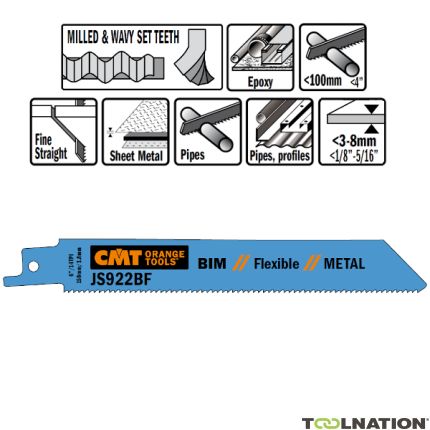 CMT JS922BF-5 JS922BF Reciprozaagbladen 5 stuks Bi-metaal 150mm x 0, 9 x 14TPI Toepassing: Metaal plaat (3-8mm), massieve buizen en profielen. - 1