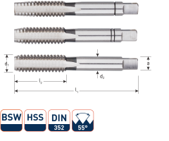 Rotec 306.0022 HSS Handtappenset 3-dlg DIN 352 BSW 9/16-12